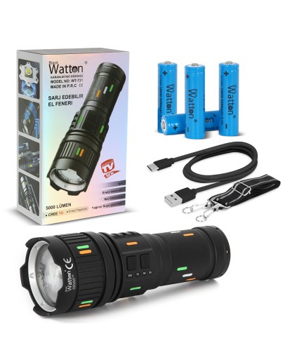 5000 LÜMEN CREE TG LED ŞARJ GÖSTERGELİ EL FENERİ WATTON WT-731