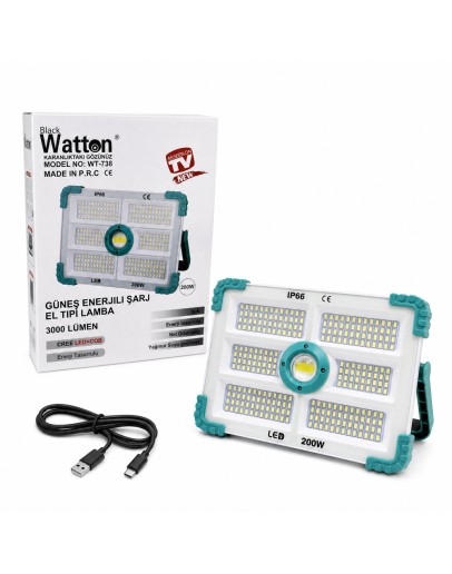 200W IŞIK GÜCÜNDE 3000 LÜMEN SOLAR GÜNEŞ ENERJİLİ ŞARJLI LAMBA WT-738