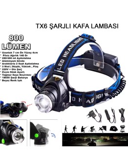 Orjinal 800 Lümen Tx6 Şarjlı Zoomlu Kafa Feneri Wt-120